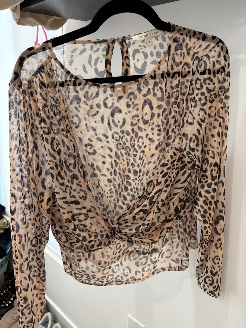 Sarah Hanne Beige Leopard-Print Sheer Wrap Blouse 1x